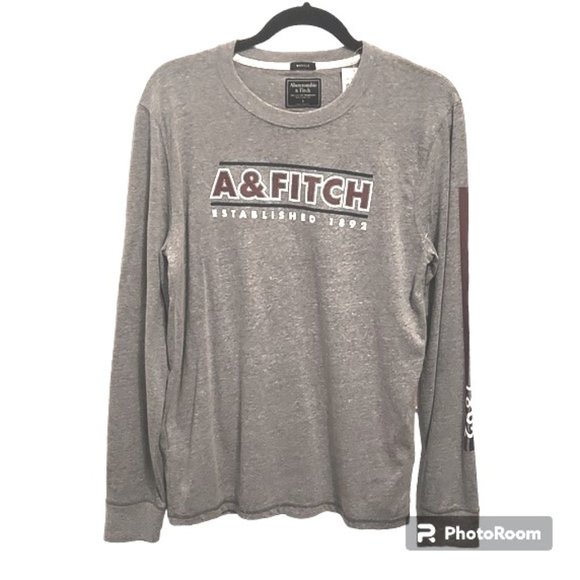NWT - Abercrombie & Fitch Gray Long Sleeved Logo "Muscle" T-Shirt - Size Small - Picture 1 of 8